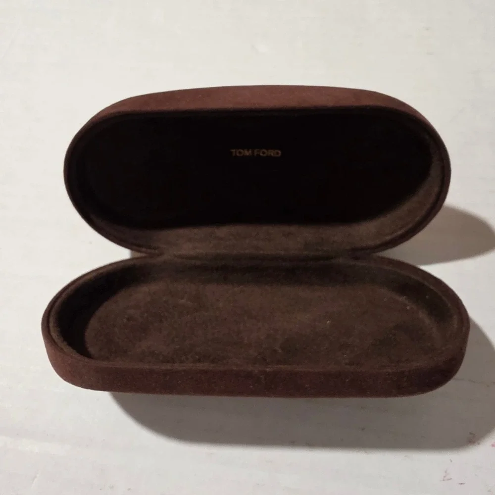 Tom Ford Brown Velvet Sunglass Case and Textured Outer Box Set Logo Gold Tone
